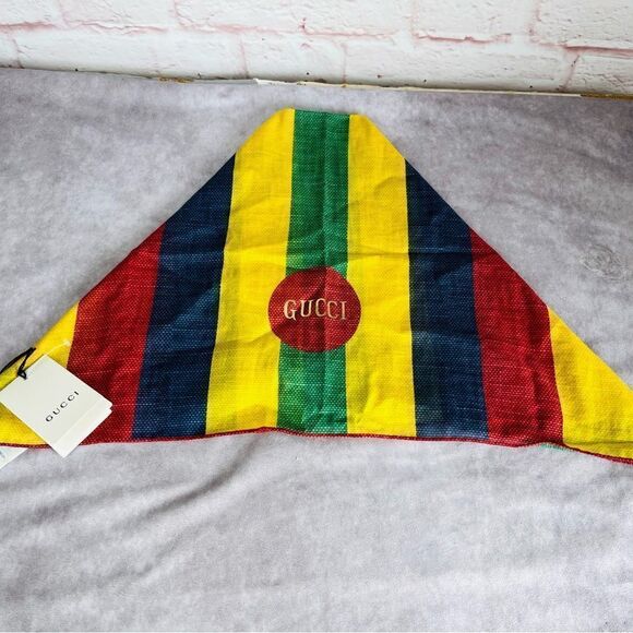 Gucci Accessories - GUCCI New Multicolor Cotton Baiadera Square Scarf Stripe
